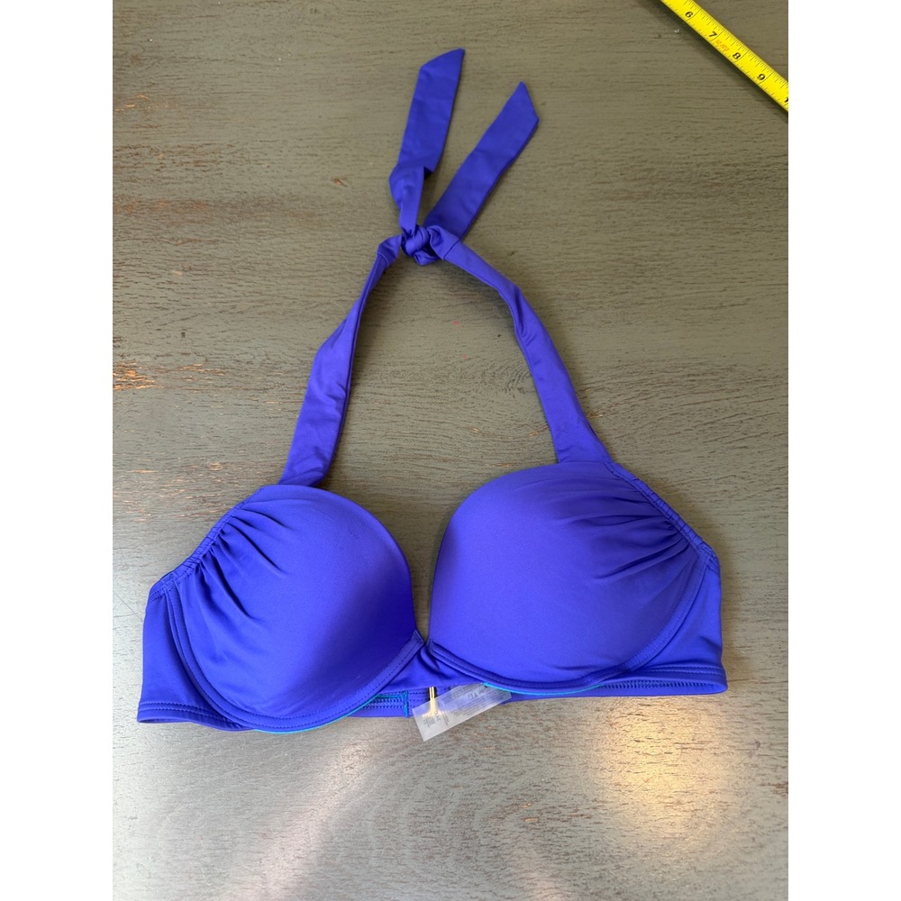 Victorias Secret blue Halter Push Up Bikini Top 34C Underwire Teal Lining
